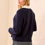 Tribal Double knit Long Sleeve Button-Front Collared Cardigan | Sapphire - Juli's Wearable Art
