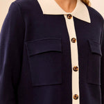 Tribal Double knit Long Sleeve Button-Front Collared Cardigan | Sapphire - Juli's Wearable Art