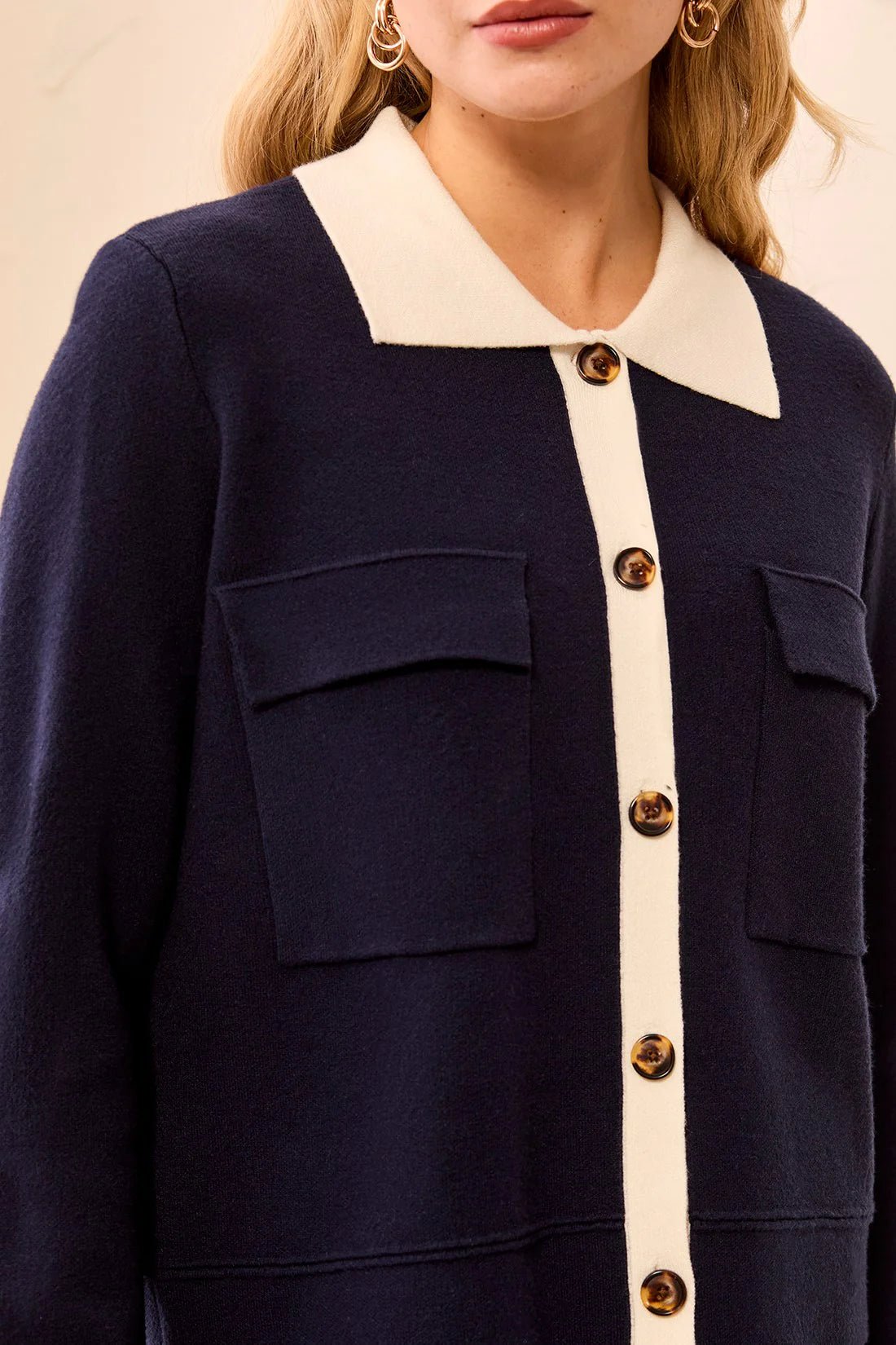 Tribal Double knit Long Sleeve Button-Front Collared Cardigan | Sapphire - Juli's Wearable Art