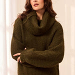 Tribal Drama Funnel Neck Puff Sleeve Textured Sweater | Heather Cedar Green - Juli's Wearable Art