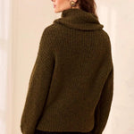 Tribal Drama Funnel Neck Puff Sleeve Textured Sweater | Heather Cedar Green - Juli's Wearable Art