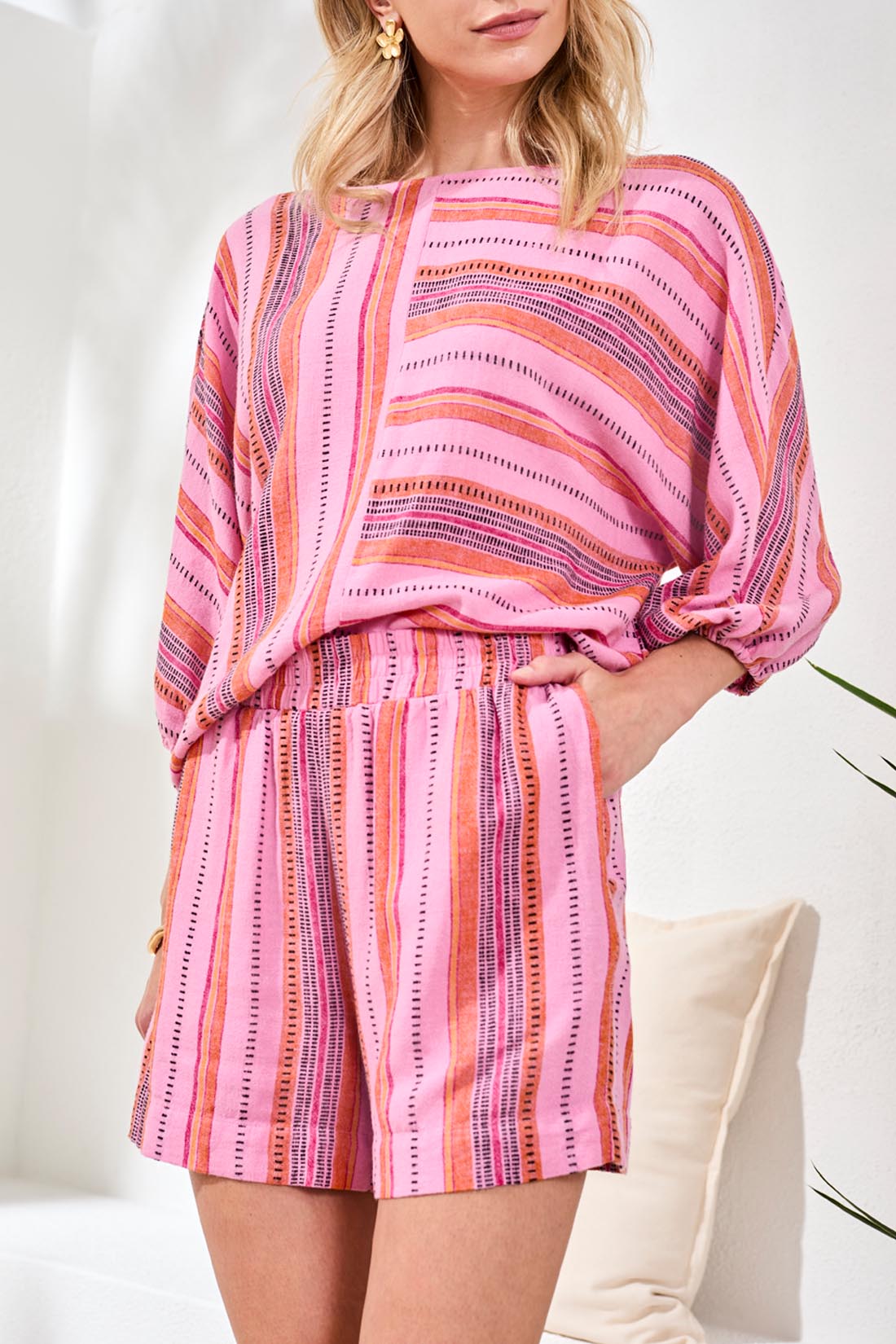 Tribal Elastic-Waist Pull-On Shorts | Rose Silk