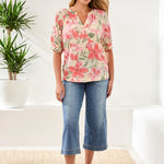 Tribal Elbow Sleeve Henley Top - Juli's Wearable Art