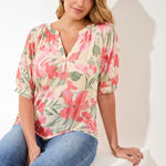 Tribal Elbow Sleeve Henley Top - Juli's Wearable Art