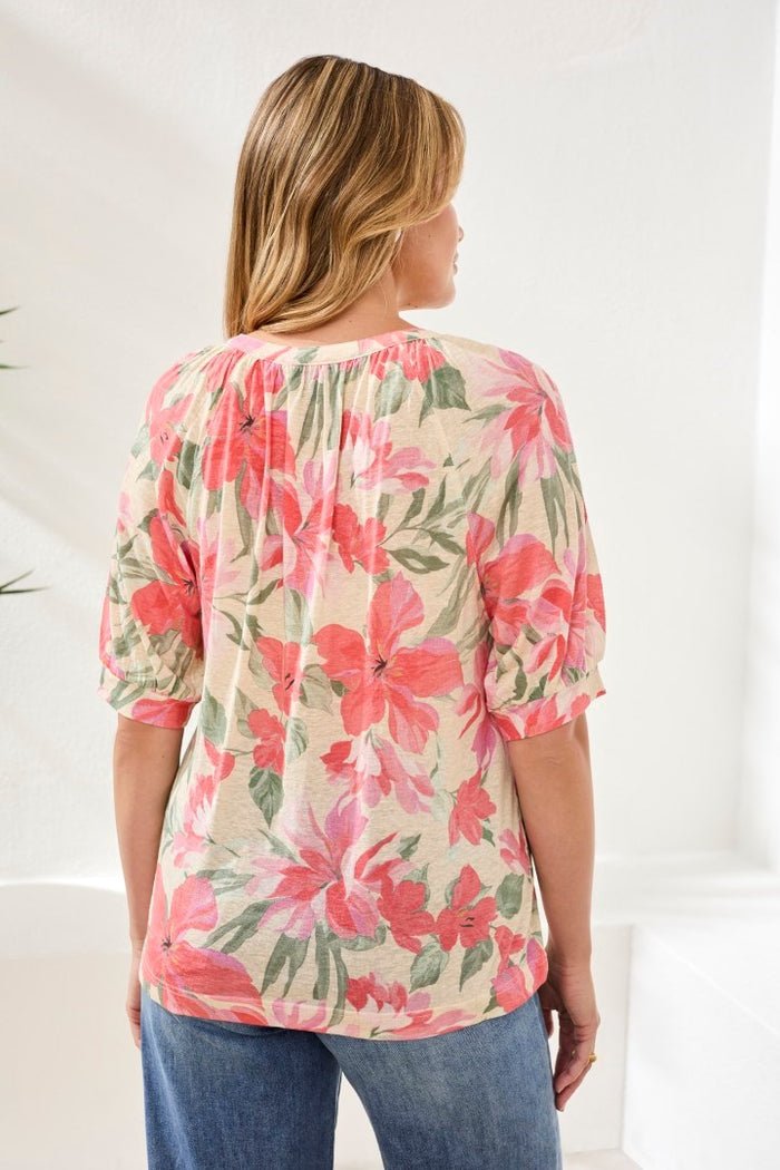 Tribal Elbow Sleeve Henley Top - Juli's Wearable Art