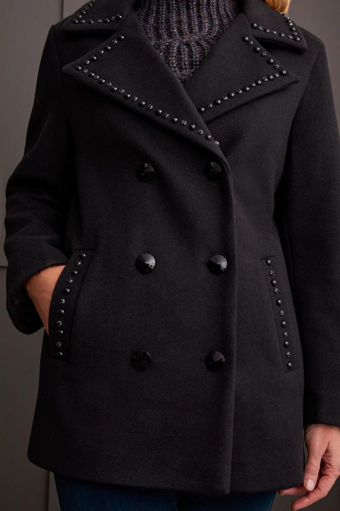 Tribal Embellished Double-Breasted Wool Peacoat