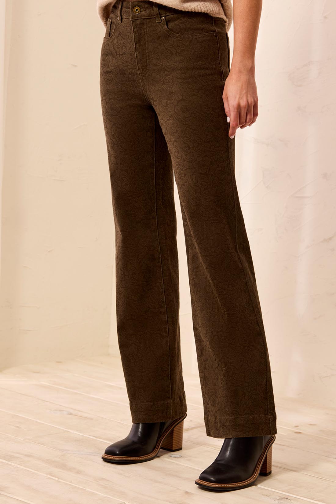 Tribal Embossed Wide Leg Pants | Dark Basil - Juli's Wearable Art