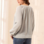 Tribal Embroidered Notch Neck Button Placket Blouse | Blue Fog - Juli's Wearable Art