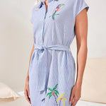 Tribal Embroidered Stripe Cotton Shirt Dress | Baja Blue - Juli's Wearable Art