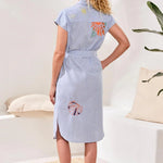 Tribal Embroidered Stripe Cotton Shirt Dress | Baja Blue - Juli's Wearable Art