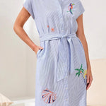 Tribal Embroidered Stripe Cotton Shirt Dress | Baja Blue - Juli's Wearable Art