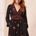Tribal Embroidered V-Neck Empire Waist Dress - Juli's Wearable Art