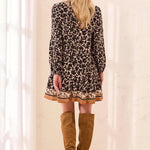 Tribal Empire Waist Long Sleeve Split Neck Tunic Dress | Maple - Juli's Wearable Art