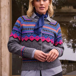 Tribal Fair Isle Button Front Sweater Cardigan | Charcoal - Juli's Wearable Art