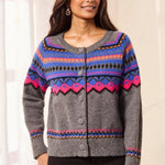 Tribal Fair Isle Button Front Sweater Cardigan | Charcoal - Juli's Wearable Art