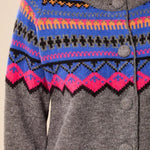 Tribal Fair Isle Button Front Sweater Cardigan | Charcoal - Juli's Wearable Art