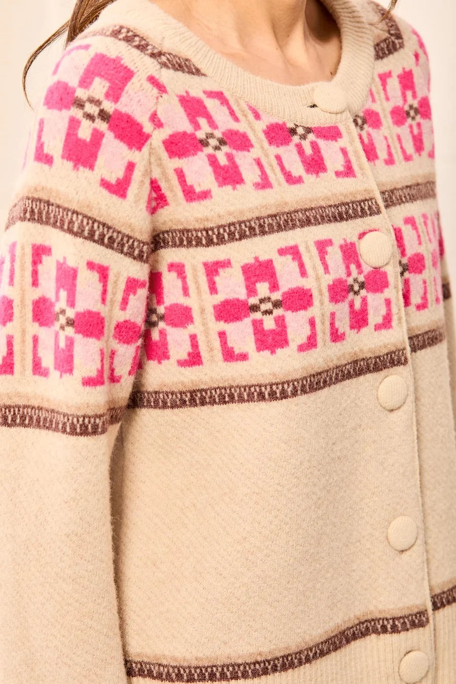 Tribal Fair Isle Button Front Sweater Cardigan | Fudge