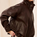 Tribal Faux Leather Mock Neck Adjustable Bubble Hem Jacket | Saddle Brown - Juli's Wearable Art