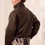 Tribal Faux Leather Mock Neck Adjustable Bubble Hem Jacket | Saddle Brown - Juli's Wearable Art