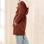 Tribal Faux Suede Belted Trench Coat with Removable Hoodie | Intense Rust - Juli's Wearable Art