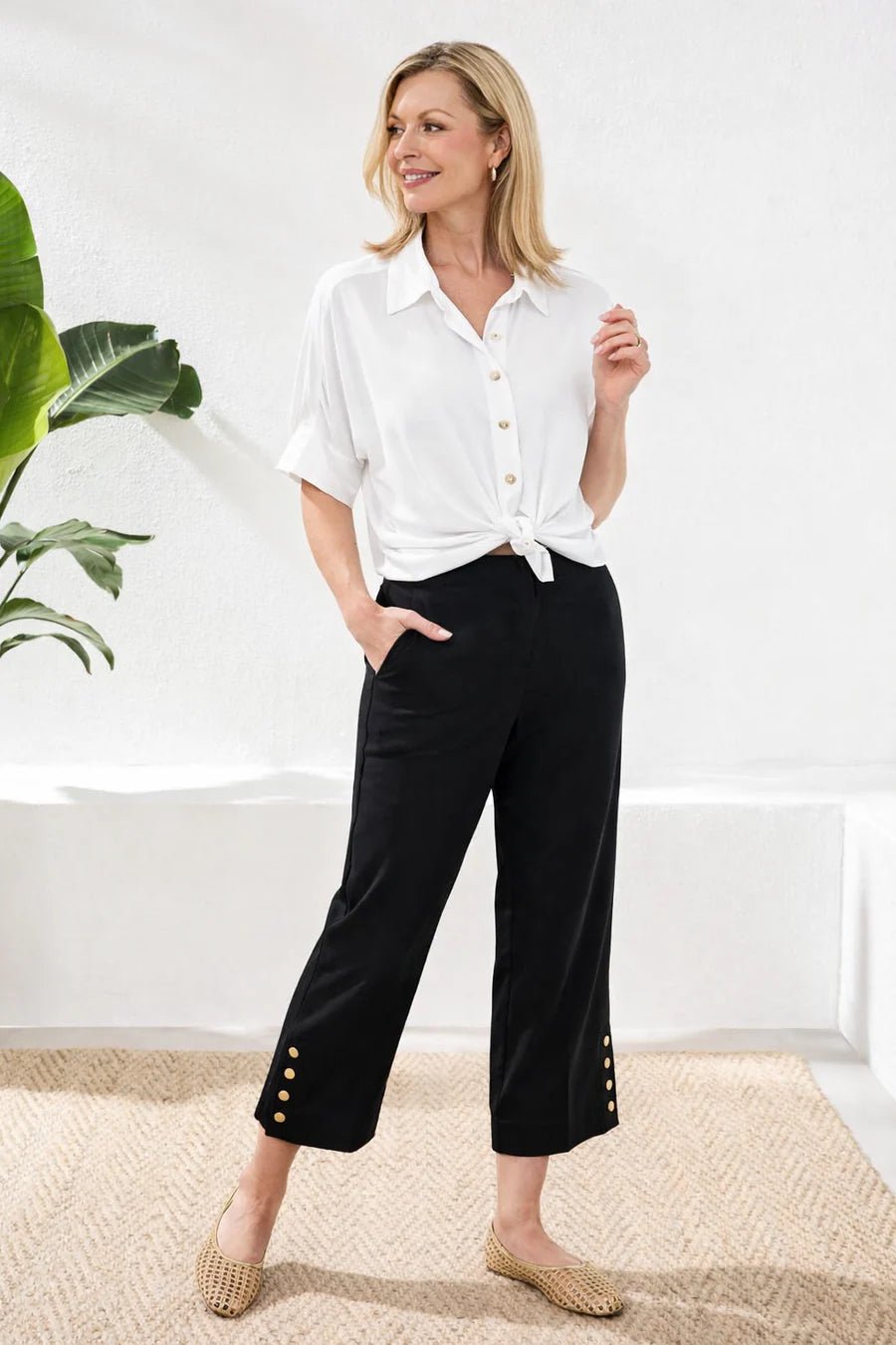 Tribal Flatten It® Tummy Control Wide Leg Pull - On Capris | Black - Juli's Wearable Art