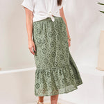 Tribal Floral Embroidered Tiered Boho Maxi Skirt – Moss - Juli's Wearable Art