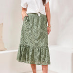 Tribal Floral Embroidered Tiered Boho Maxi Skirt – Moss - Juli's Wearable Art