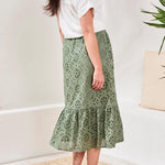 Tribal Floral Embroidered Tiered Boho Maxi Skirt – Moss - Juli's Wearable Art