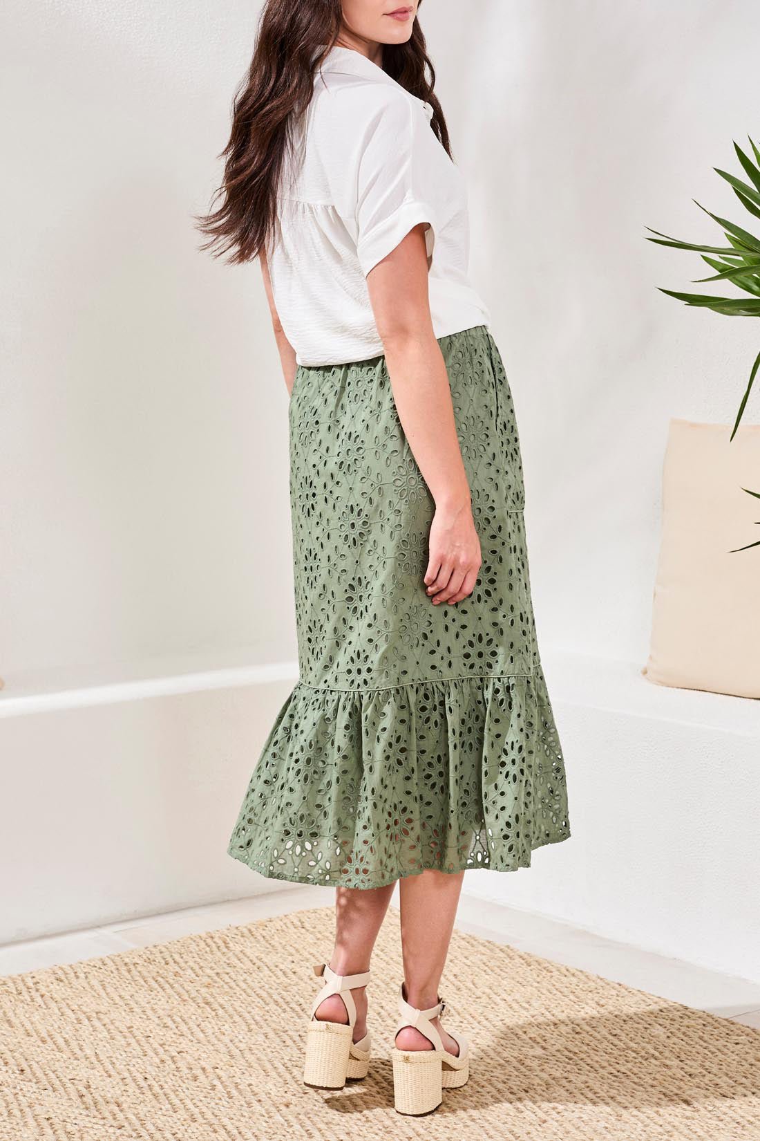 Tribal Floral Embroidered Tiered Boho Maxi Skirt – Moss - Juli's Wearable Art
