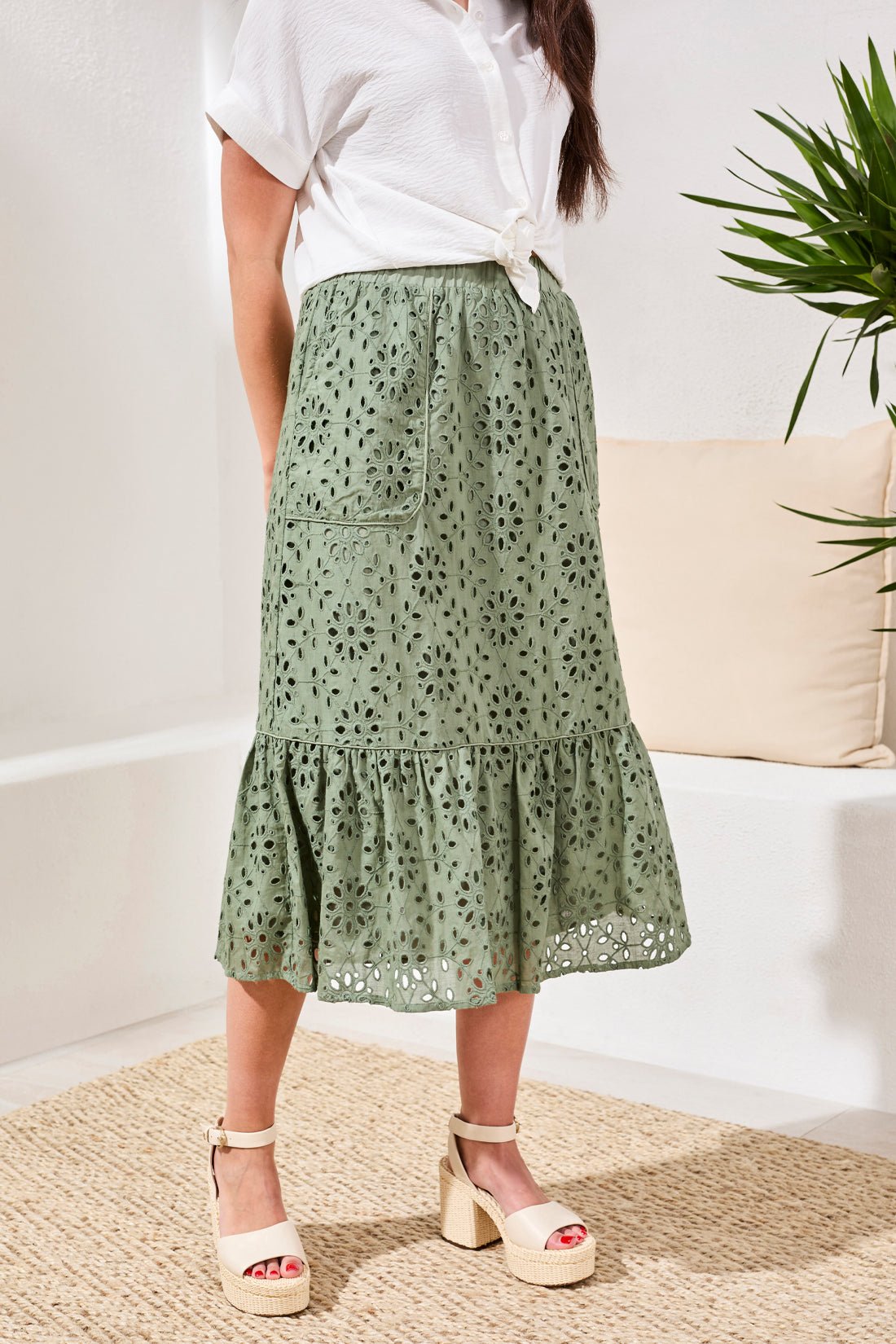 Tribal Floral Embroidered Tiered Boho Maxi Skirt – Moss - Juli's Wearable Art