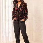Tribal Floral Embroidered V-Neck Blouse with Frills - Juli's Wearable Art