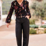 Tribal Floral Embroidered V-Neck Blouse with Frills - Juli's Wearable Art