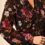 Tribal Floral Embroidered V-Neck Blouse with Frills - Juli's Wearable Art