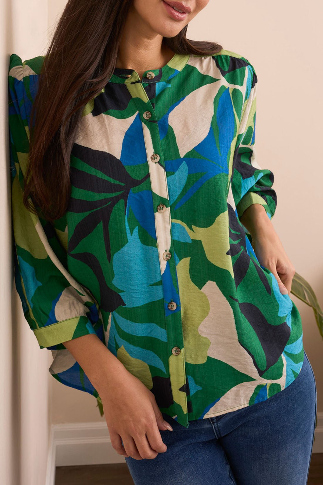 Women's Summer Blouse - Floral Print Pleated T-Shirt, Loose Fit Casual Top (XX-Large, Green Leaf)