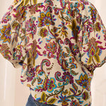 Tribal Flowy Dolman Sleeve Blouse with Self-Covering Buttons | Equinox Gold - Juli's Wearable Art