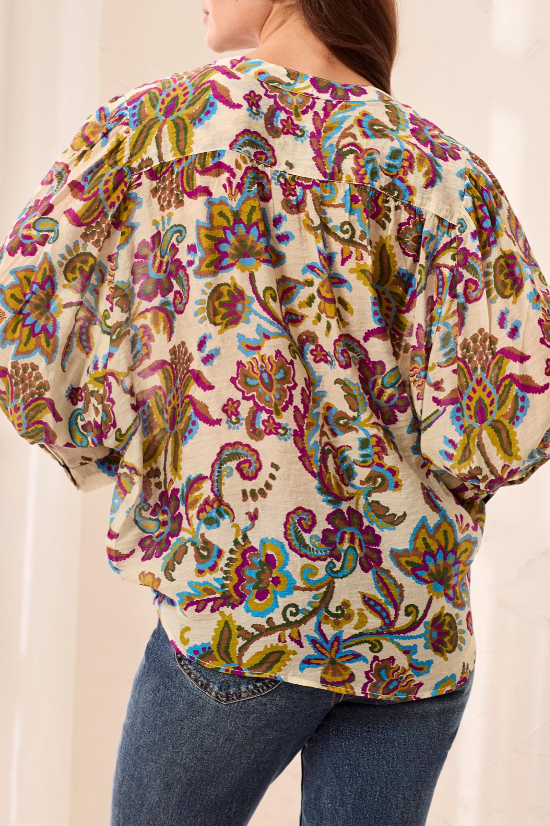 Tribal Flowy Dolman Sleeve Blouse with Self-Covering Buttons | Equinox Gold - Juli's Wearable Art