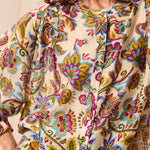 Tribal Flowy Dolman Sleeve Blouse with Self-Covering Buttons | Equinox Gold - Juli's Wearable Art