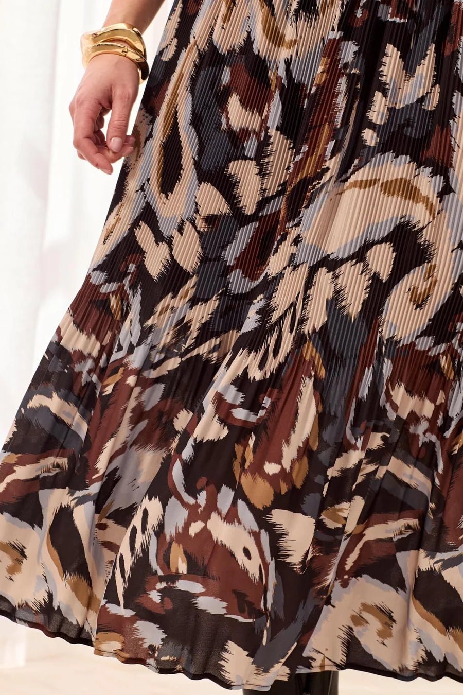 Tribal Flowy Plissé Printed Crepe Skirt – Steel Mix - Juli's Wearable Art