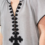 Tribal Flutter Sleeve Embroidered Notch Neck Blouse - Juli's Wearable Art