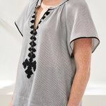 Tribal Flutter Sleeve Embroidered Notch Neck Blouse - Juli's Wearable Art