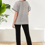 Tribal Flutter Sleeve Embroidered Notch Neck Blouse - Juli's Wearable Art