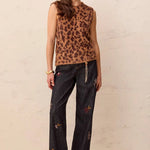 Tribal Fuzzy Leopard Print Sleeveless Crew Neck Knit Top | Hazelwood - Juli's Wearable Art