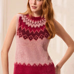 Tribal Fuzzy Soft-Knit Fair Isle Sweater Vest | Pink Frost - Juli's Wearable Art