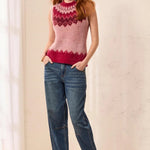 Tribal Fuzzy Soft-Knit Fair Isle Sweater Vest | Pink Frost - Juli's Wearable Art