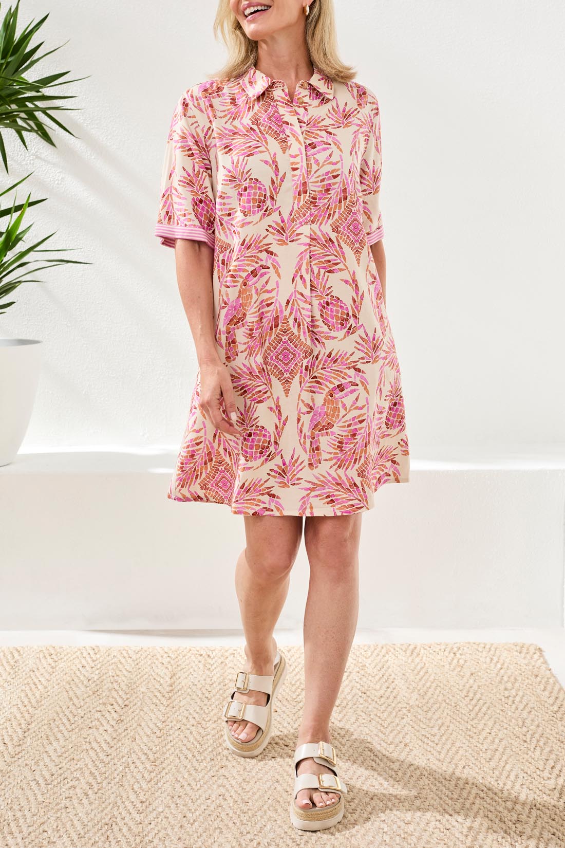 Tribal Half Sleeve Button Front Dress | Wisteria - Juli's Wearable Art