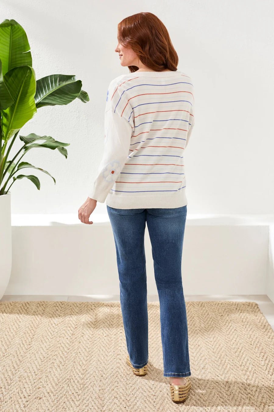 Tribal Intarsia V - Neck Sweater | Ocean Pearl - Juli's Wearable Art