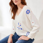 Tribal Intarsia V - Neck Sweater | Ocean Pearl - Juli's Wearable Art