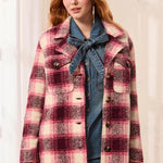 Tribal Knit Plaid Notch Collar Buttoned Shacket | Cherry Lacquer - Juli's Wearable Art