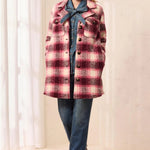 Tribal Knit Plaid Notch Collar Buttoned Shacket | Cherry Lacquer - Juli's Wearable Art