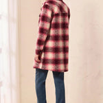 Tribal Knit Plaid Notch Collar Buttoned Shacket | Cherry Lacquer - Juli's Wearable Art